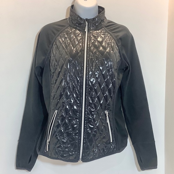 Jacket GGblue Black Quilted Front / Back Sz Small Stretch - Picture 3 of 11